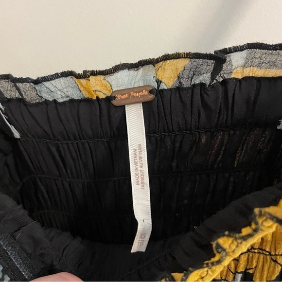 Free People Floral Sophia Jumpsuit Flowy Wide Leg Black and Yellow Boho Size XS - Picture 7 of 12